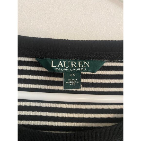 Lauren Ralph Lauren Women’s Black & White Striped Top With Elbow Patches Size 2X - Picture 3 of 5